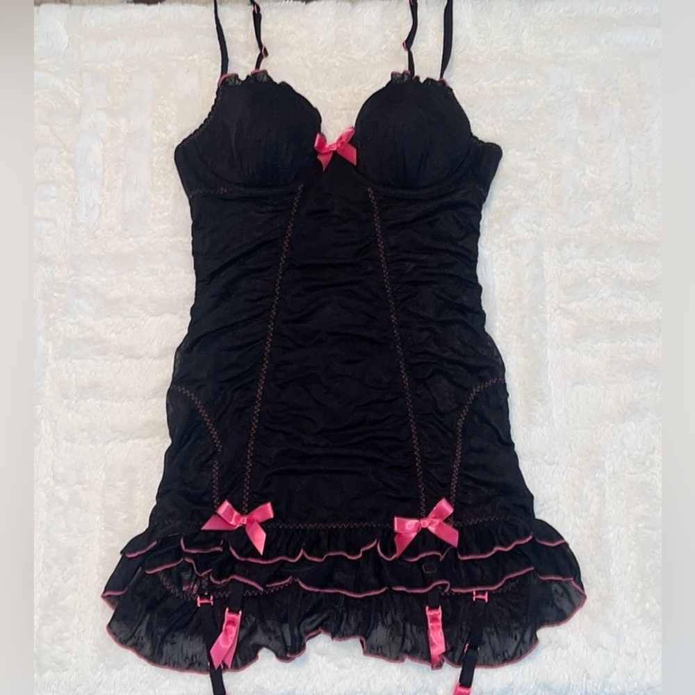 Victoria's Secret Sexy Little Things Black Pink Ruched Lingerie. New w/o tag